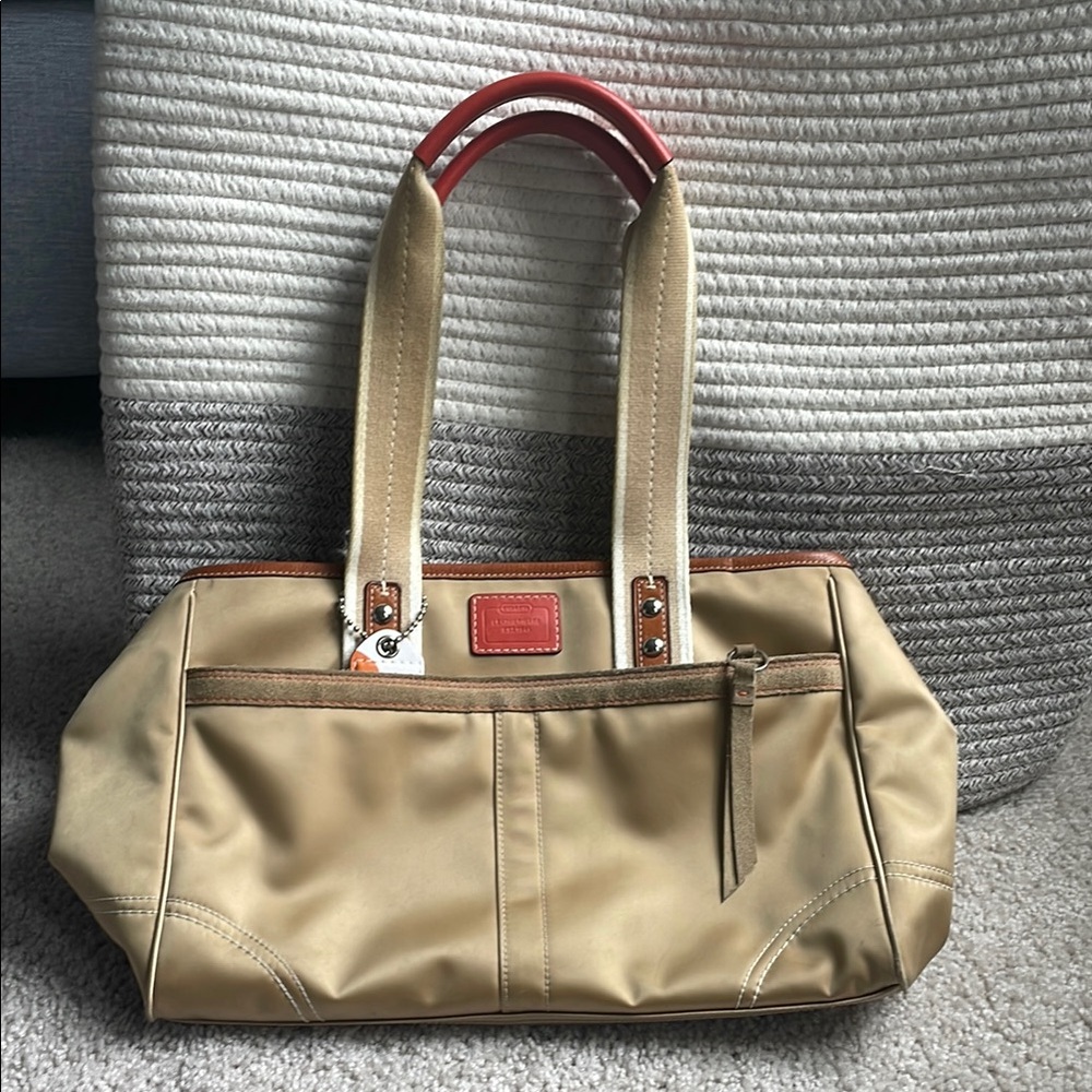 Coach Tan Tote Bag with Orange Accents